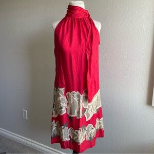 Zara basics 100% Silk Red and Cream Floral Midi Dress